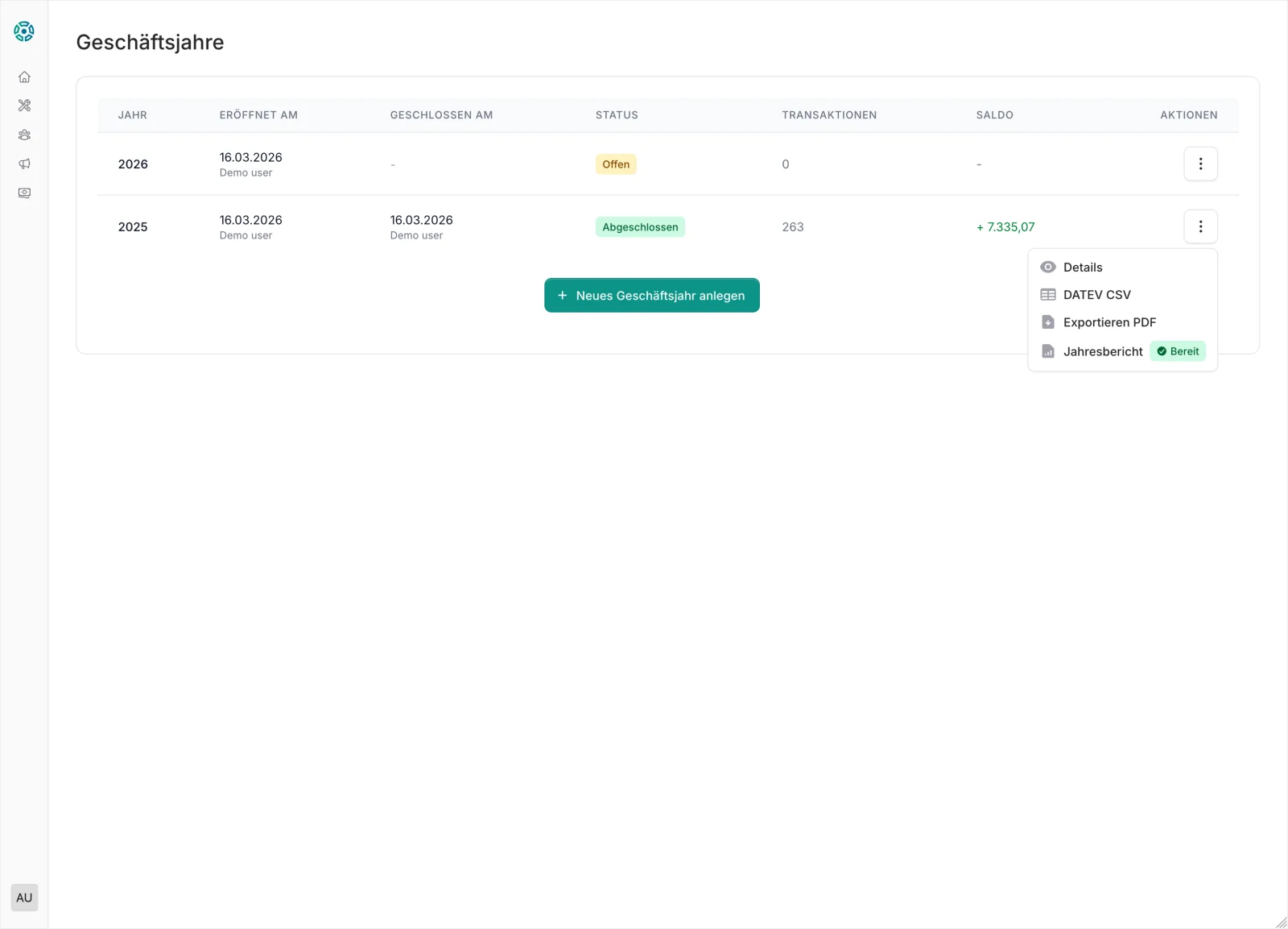 CommuCore Vereinsverwaltung: Geschäftsjahre Übersicht