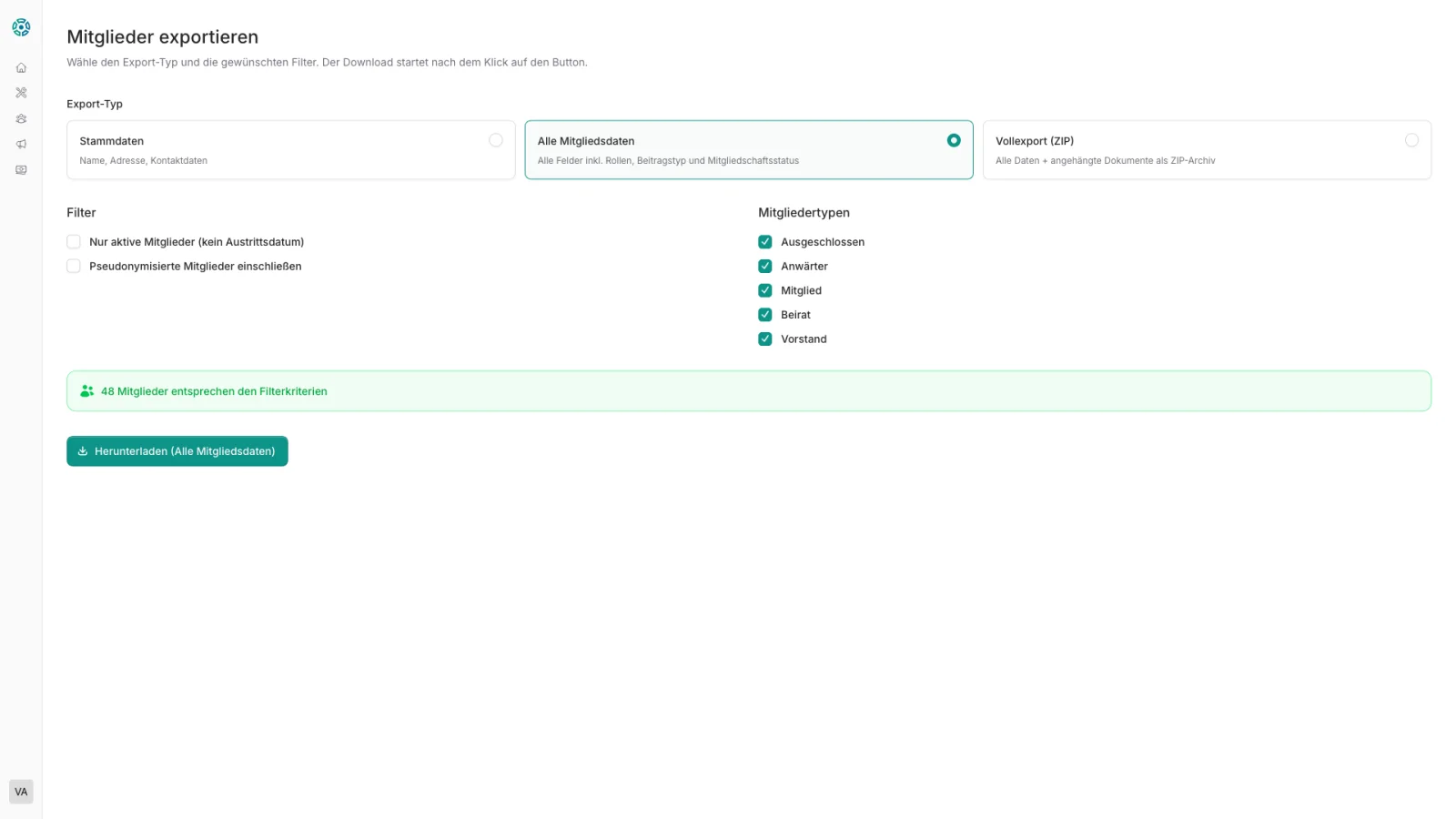 CSV-Export – Gefilterte Mitgliederliste exportieren