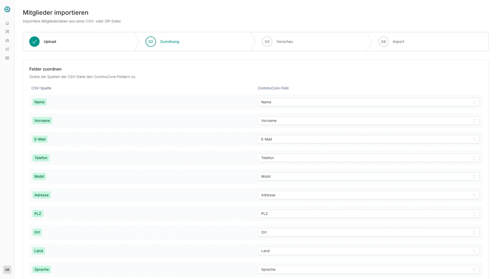 2. Spalten zuordnen – Spalten der CSV flexibel den Feldern zuordnen.