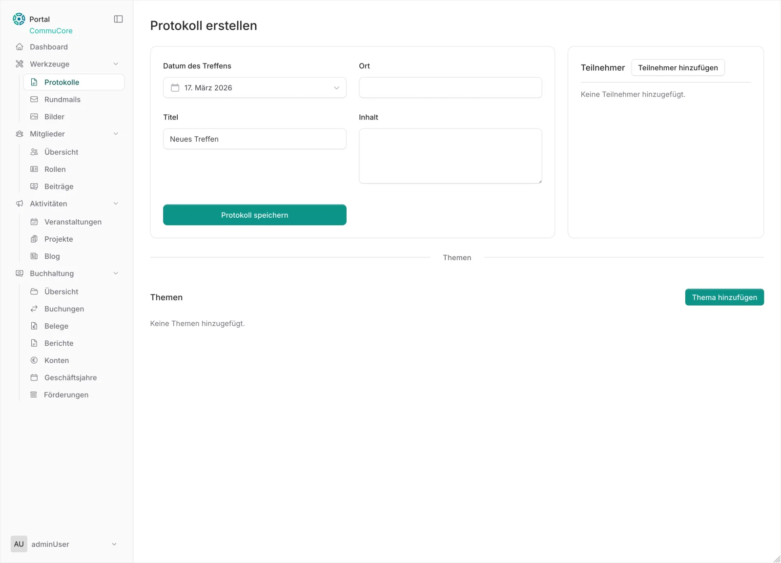CommuCore Protokoll erstellen – Tagesordnung und Beschlüsse