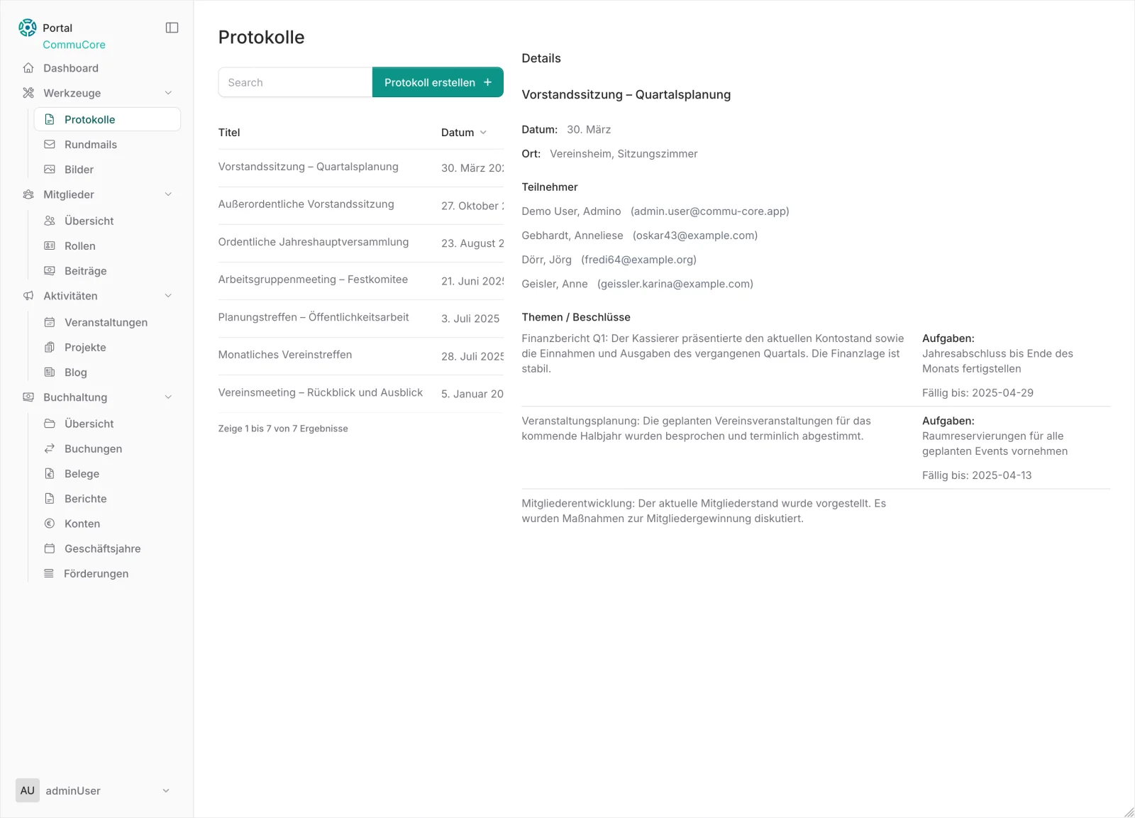 CommuCore Protokolle – Sitzungen dokumentieren und Beschlüsse festhalten