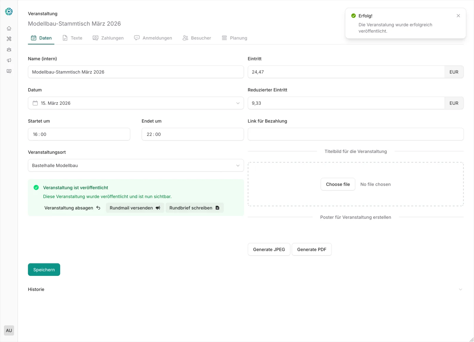 CommuCore Veranstaltungsverwaltung – Events planen, Teilnehmer verwalten, Einladungen versenden