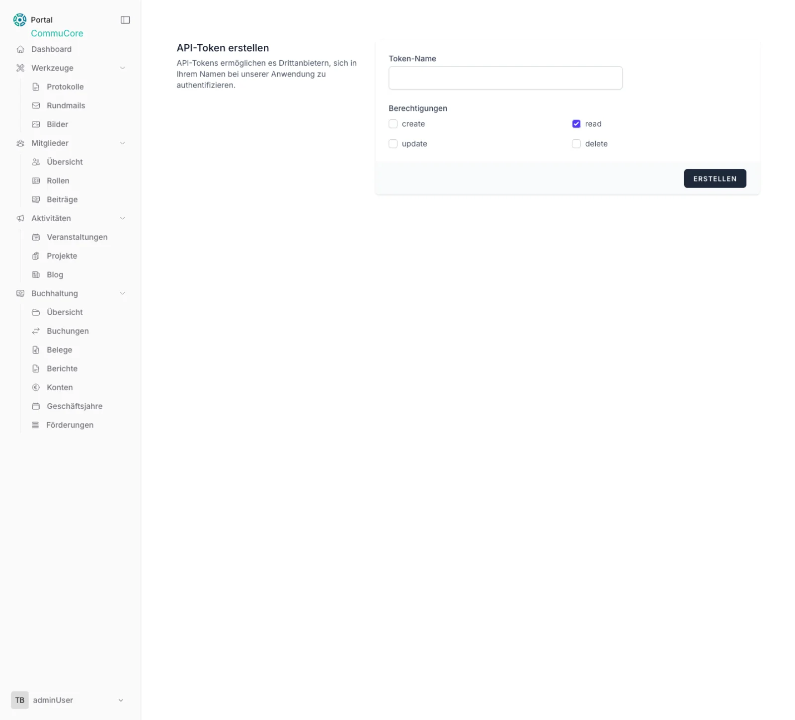 CommuCore WordPress Plugin – API-Token in CommuCore erstellen