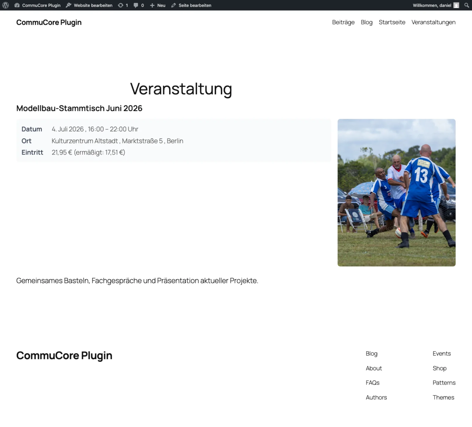 CommuCore WordPress Plugin – Einzelansicht einer Veranstaltung