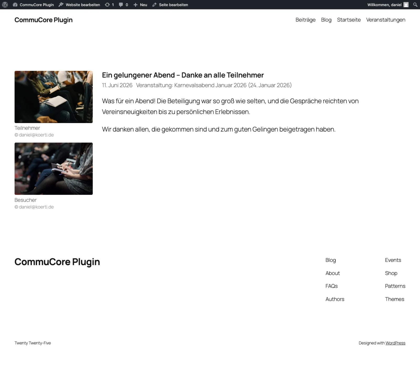 CommuCore WordPress Plugin – Einzelansicht eines Beitrags